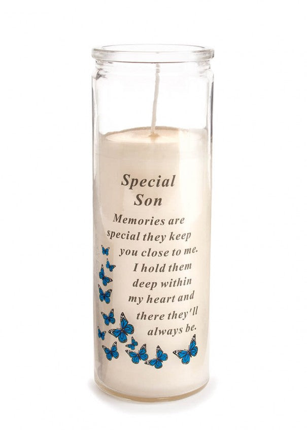 Glass Vase Memorial Candle - Length 18cm - Special Son — Artificial 