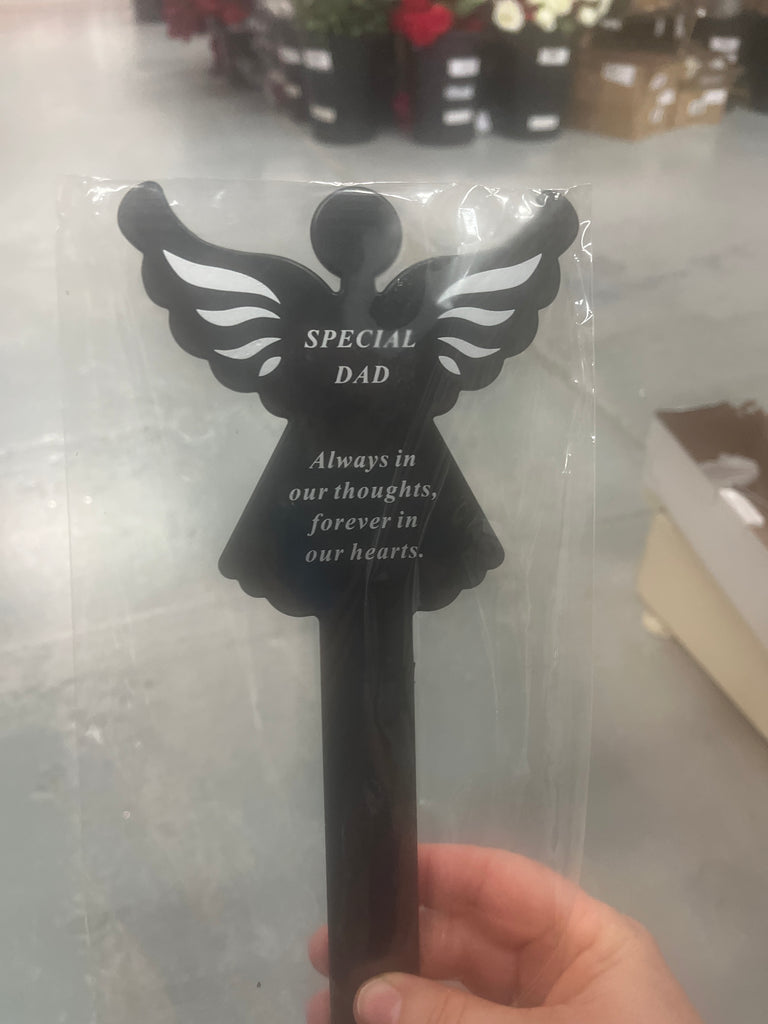 Plastic Black Angel Stake - Special Dad — Artificial Floral Supplies