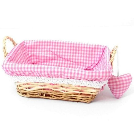 25cm Rectangle Gingham Lined Basket with Pink Heart