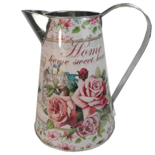 Vintage Style Metal Floral Print Jug - Rose & Home - 21cm