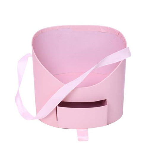 Pink Flower Box with Compartment and Ribbon Handle x 18cm