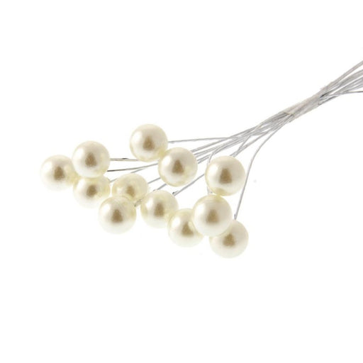 10mm Cream Pearls on Wire Stem - 10cm Height 3 bunches x 12 Stems per Bag