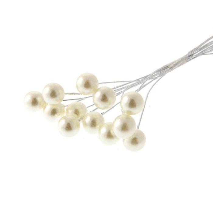 10mm Cream Pearls on Wire Stem - 10cm Height 3 bunches x 12 Stems per Bag