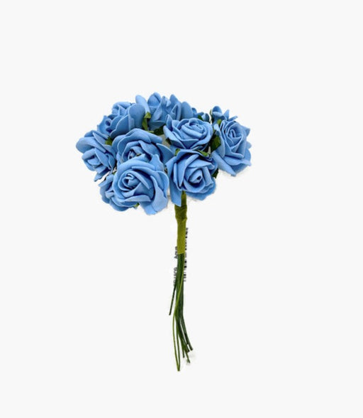12 Miniature Foam Roses - Sky Blue
