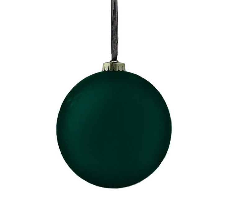 12cm Flocked Bauble - Dark Green