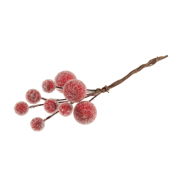 18 Frosted Snowberries on Wire - Red