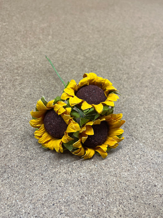 Bunch of Sunflower Stems with 3 heads - 5.2cm heads