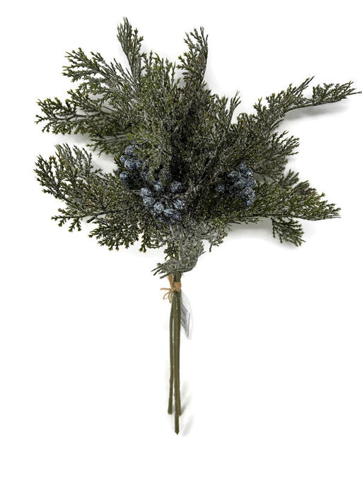 35cm Snowy Cypress Pine Bundle with Berries