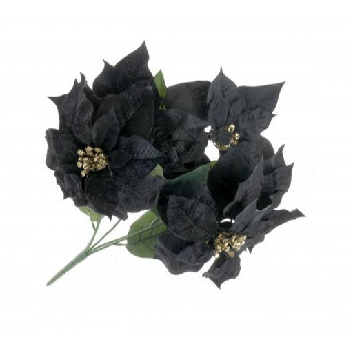 47cm Poinsettia Flower Bush with 5 heads - Black