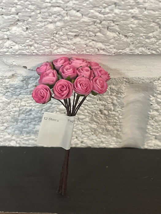 Pink Paper Rose 10mm Heads, 12 Stems