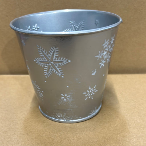 Silver Christmas Zinc Pot with Snowflakes 11cm