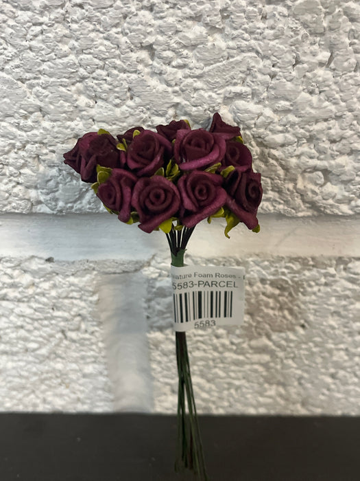 12 Tiny Miniature Foam Roses - Burgundy