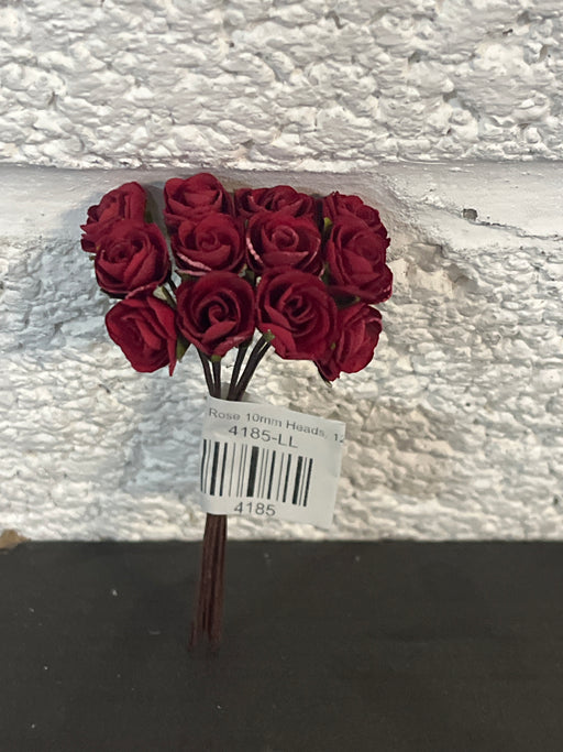 Red Paper Rose 10mm Heads, 12 Stems