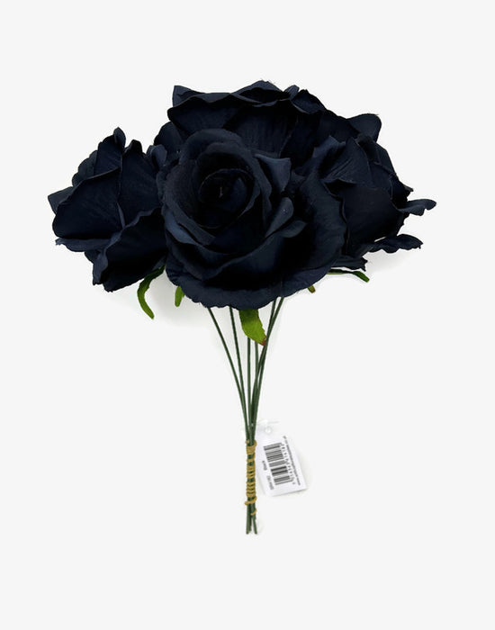 6 Wired Stem Rose Bundle x 27cm - Navy