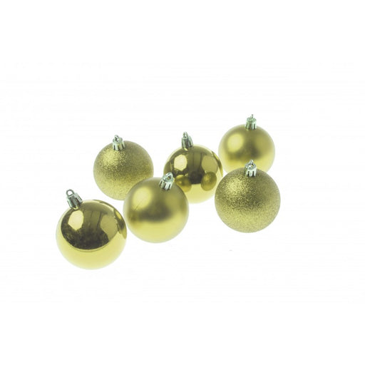 6cm Plastic Baubles - Matt & Shiny Gold (12 pcs per pack)