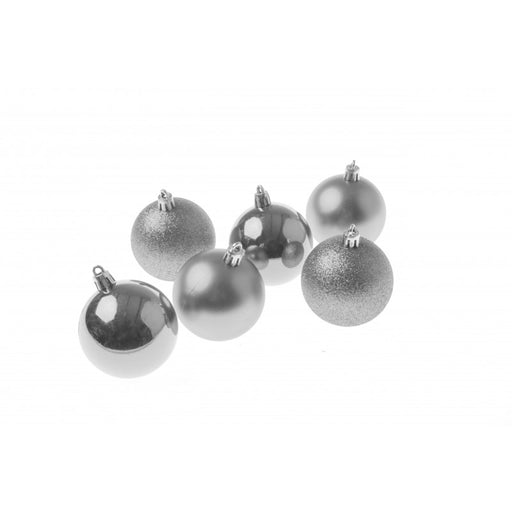 8cm Plastic Baubles - Matt & Shiny Silver