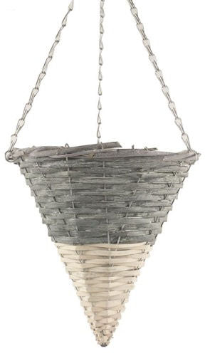 Dipped Grey & White Hanging Basket Cone 12"