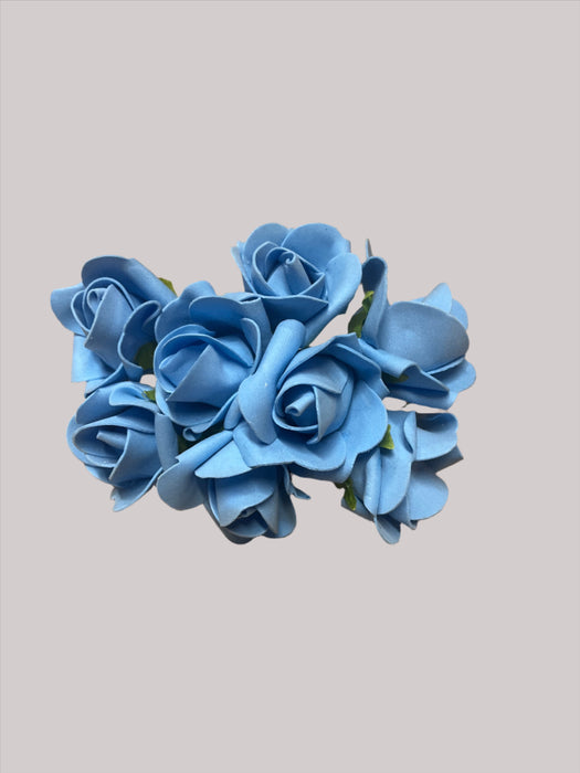 8 Head Foam Rose Bud Bunch - Sky Blue