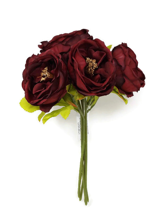 7 Head Peony Posy - Burgundy