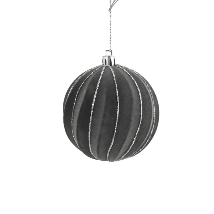 8cm Flock Swirl Grey Bauble