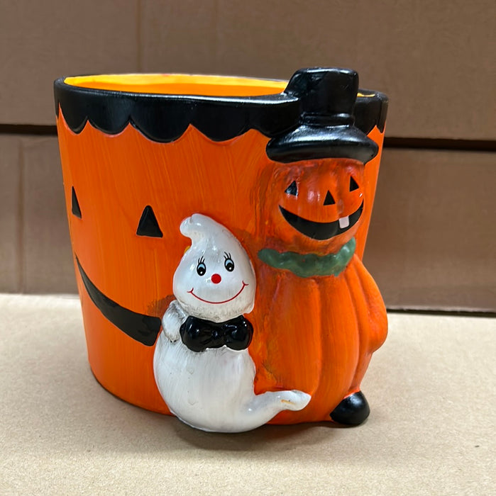 Ceramic Halloween Planter - Ghost & Pumpkin