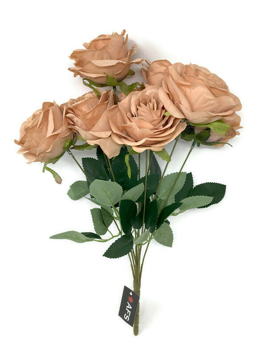 9 Head Open Rose Bush x 42cm - Apricot Brown