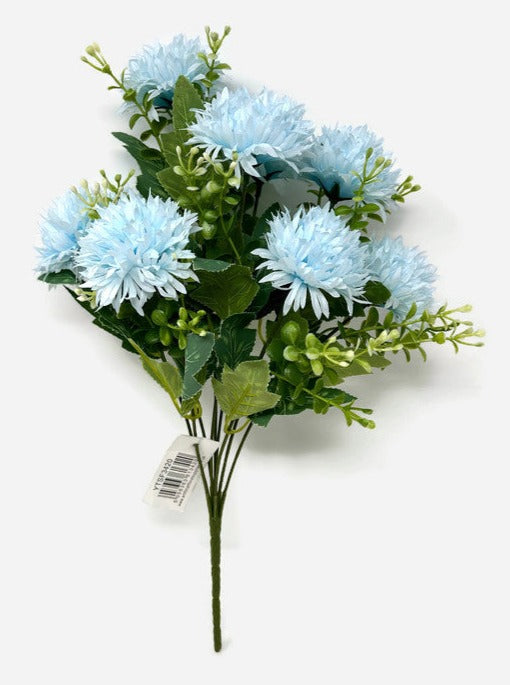 9 Stem Spiky Chrysanthemum & Eucalyptus - Light Blue