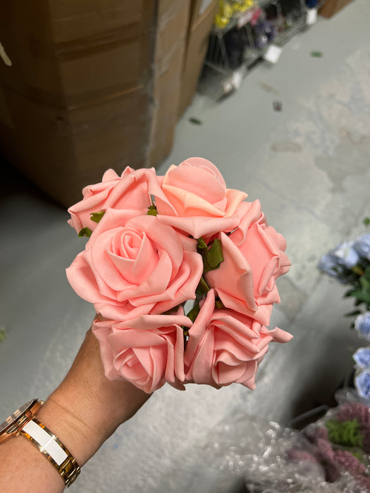 6 Head Foam Rose Bunch -  Apricot Peach