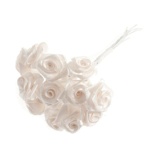 Mini 15mm Cream Ribbon Rose Bunch - 12 Stem