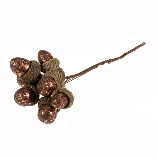 Bronze  Glitter Acorns on Wire - 8 Pieces