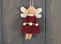 Red Fabric Hanging Angel with Heart (12cm)