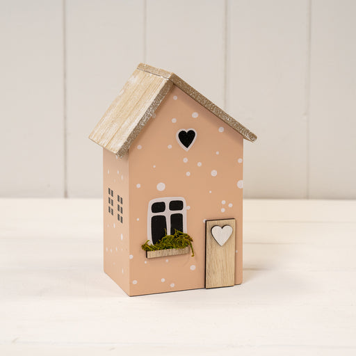 Pink Wooden House Decor with Heart Cut Out