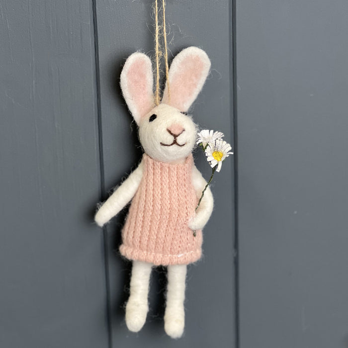 Spring Pink Rabbit with Flowers