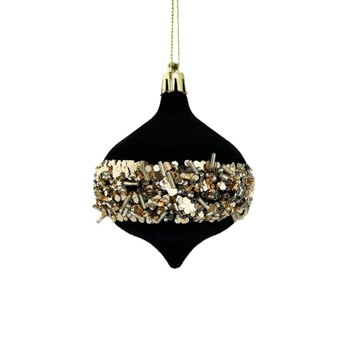 Black & Gold Glittered Onion Bauble 7x9cm