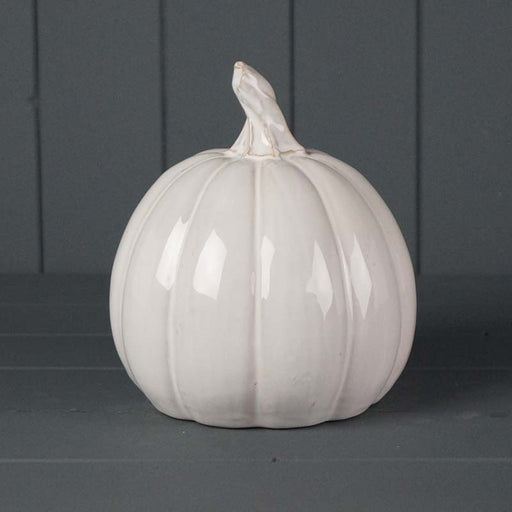 Glazed Soft White Ceramic Pumpkin - 17cm