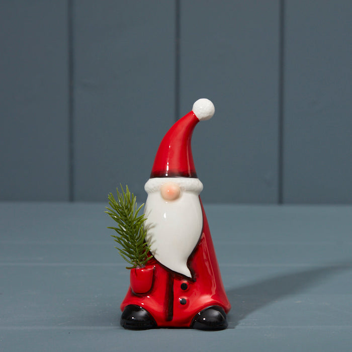 Red & White Ceramic Santa with Pine - 13cm