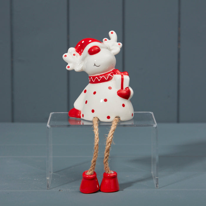 Red & White Ceramic Deer With Dangly Legs Height 9.7cm