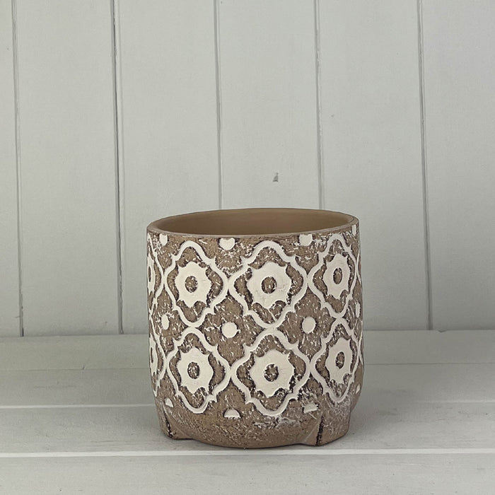 Round Brown Patterned Cement Pot