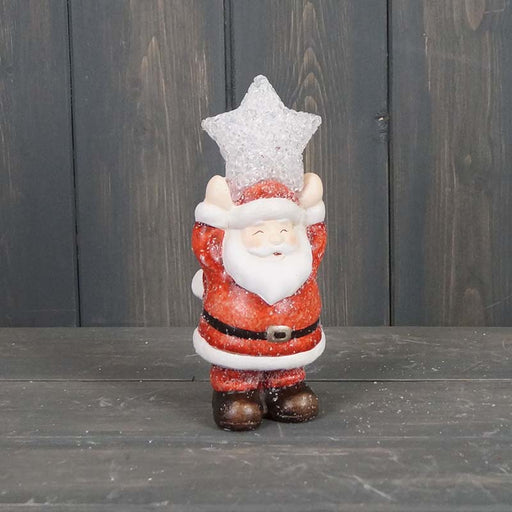 Ceramic Santa With Light-Up Star H 16cm