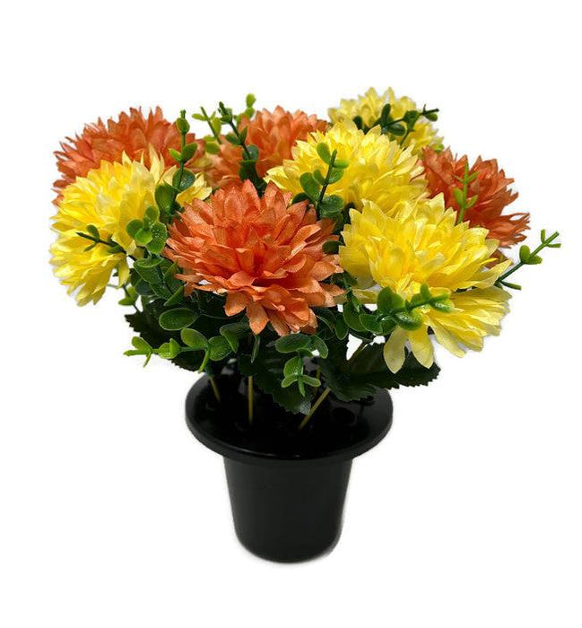 Chrysanthemum Grave Pot - Orange & Yellow