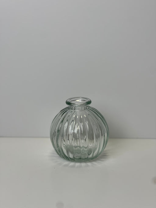 Clear Round Ribbed Glass Bottle - H8.4cm