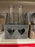 2 Single Stem Vases in Wooden Heart Stand with Leather Handles