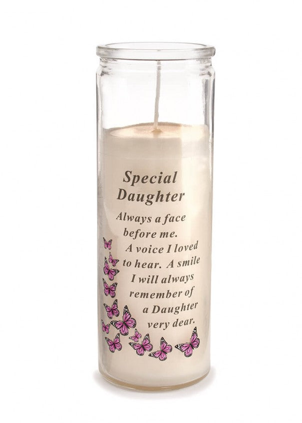 Glass Vase Memorial Candle - Length 18cm - Special Daughter 