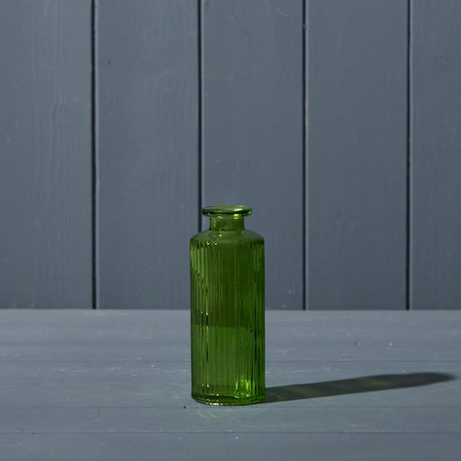 Emerald Green Ribbed Glass Bottle x 13cm