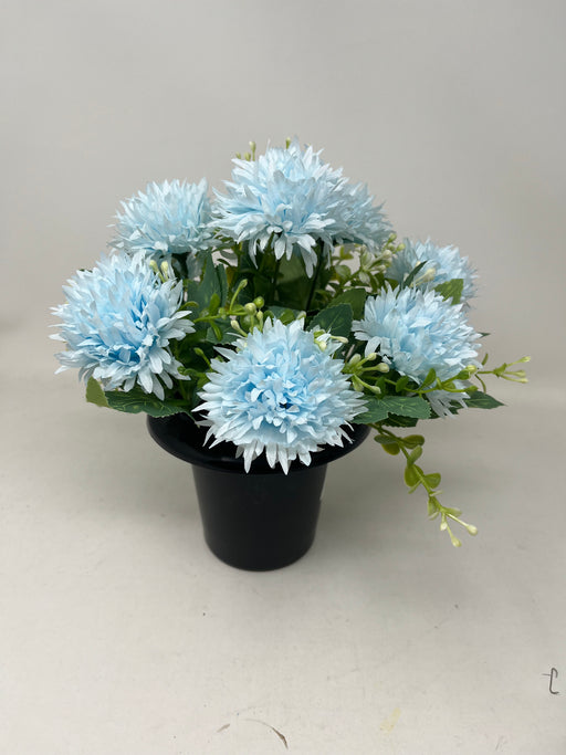 HANDMADE replacement pot with 9 blue chrysanthemum flowers