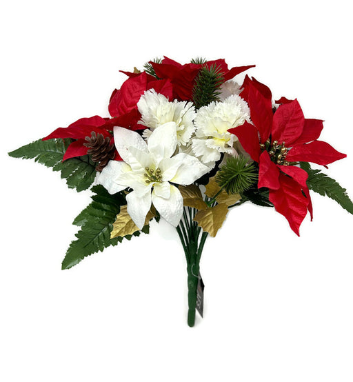 Poinsettia, Carnation & Pine Cone Mixed Foliage Bush x 36cm - Red & Cream