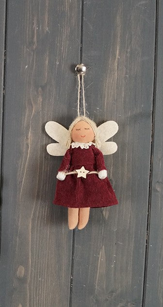 Red Fabric Hanging Angel with Heart x 12cm