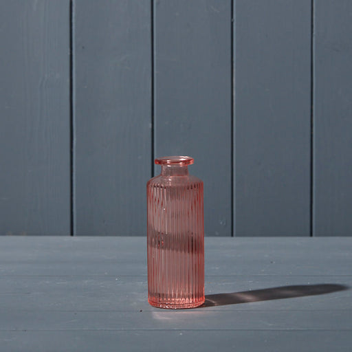 Rose Glass Ribbed Bottle - H13cm