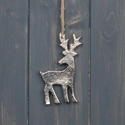 Silver Metal Hanging Reindeer x 10cm