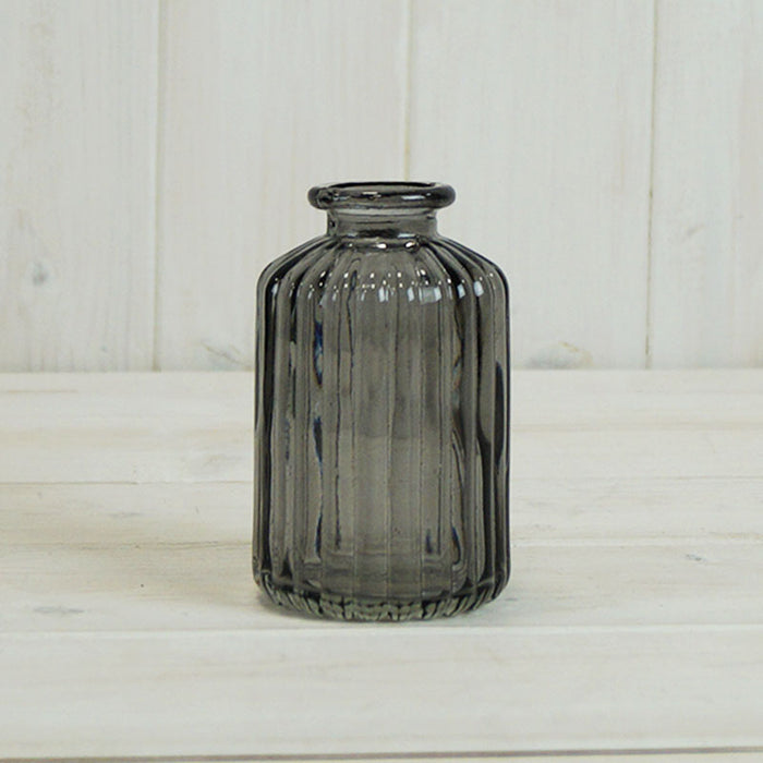 Smoky Grey Ribbed Glass Bottle x H10cm